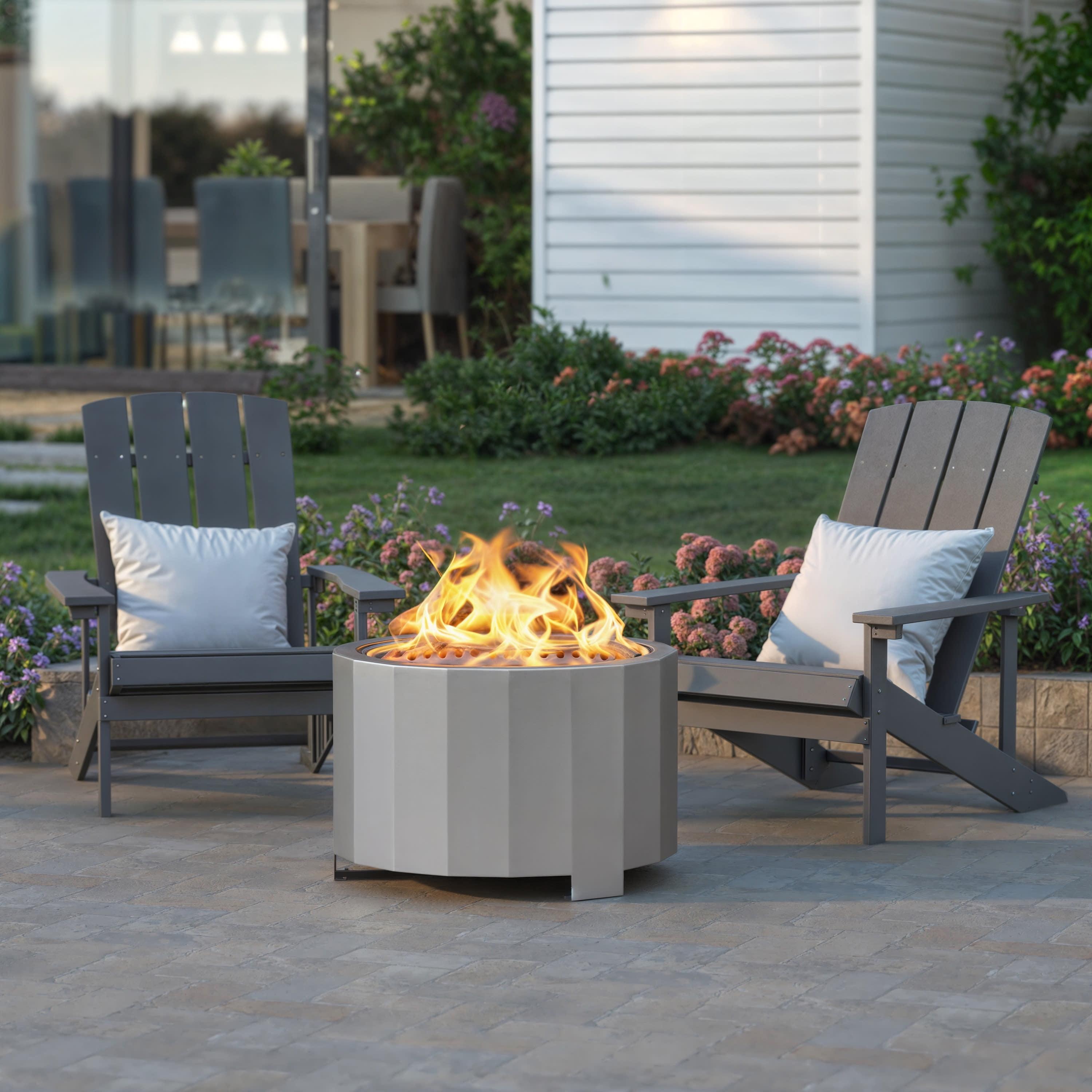 Emma and Oliver Stainless Steel Finished 27" Portable Smokeless Wood Burning Firepit with Waterproof Cover for Outdoor Use