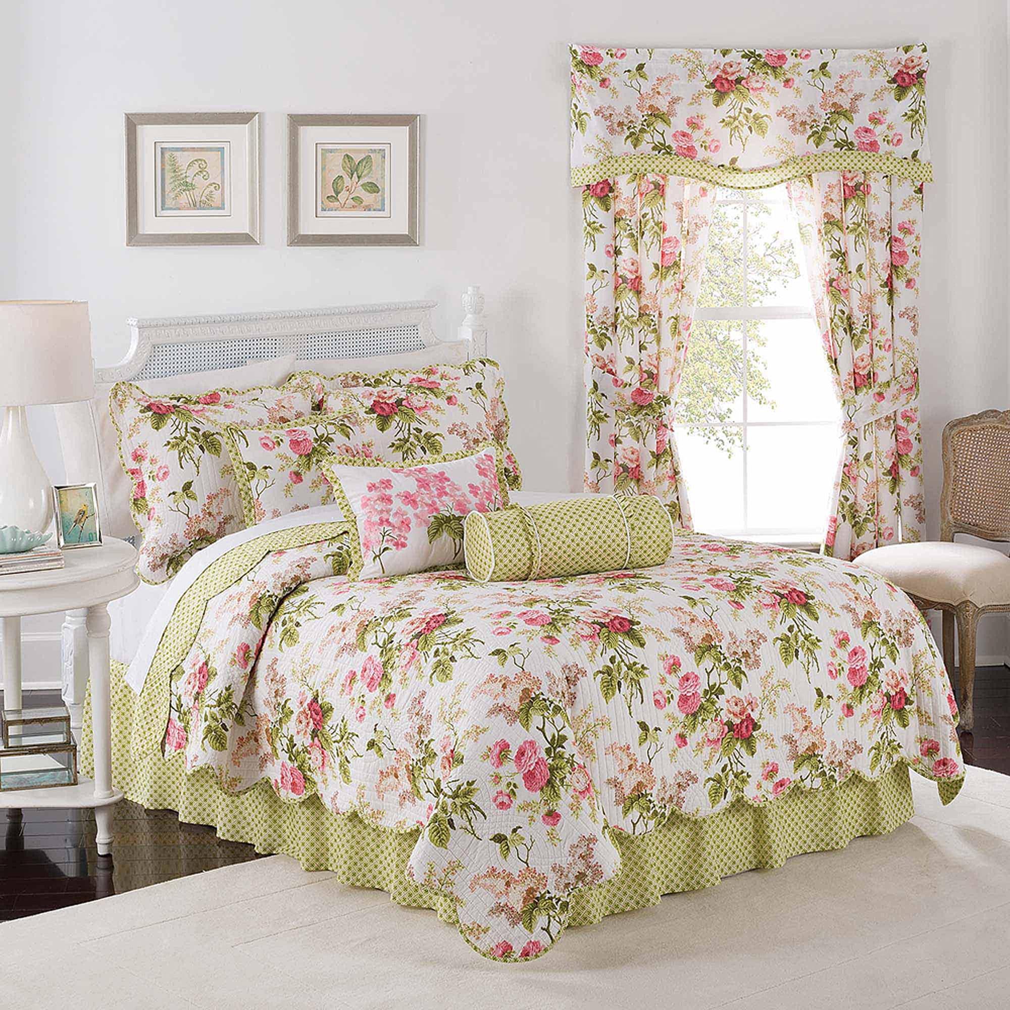 Emma's Garden Pink Floral Cotton Full Quilt Set