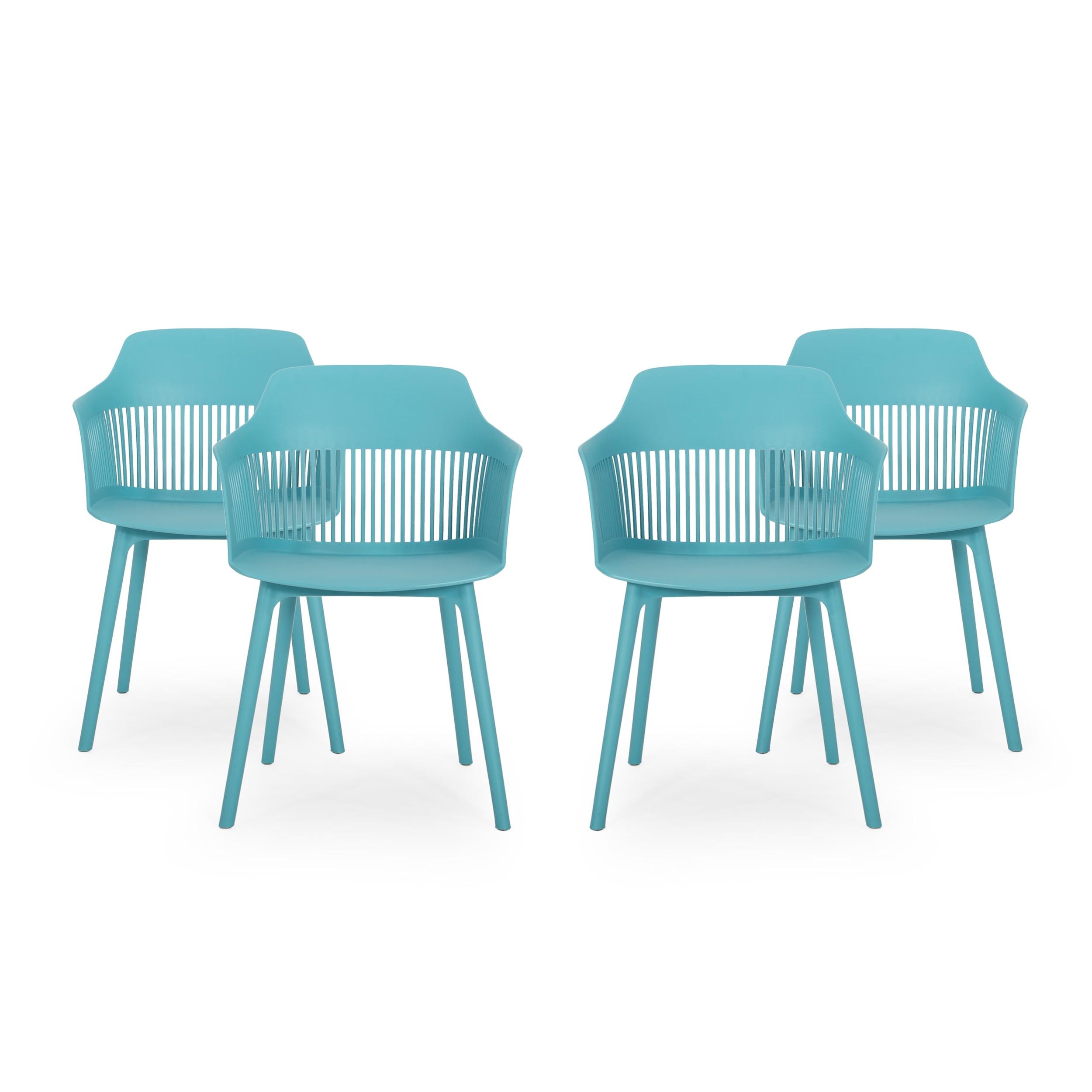 Teal Modern Plastic Outdoor Dining Chair Set of 4