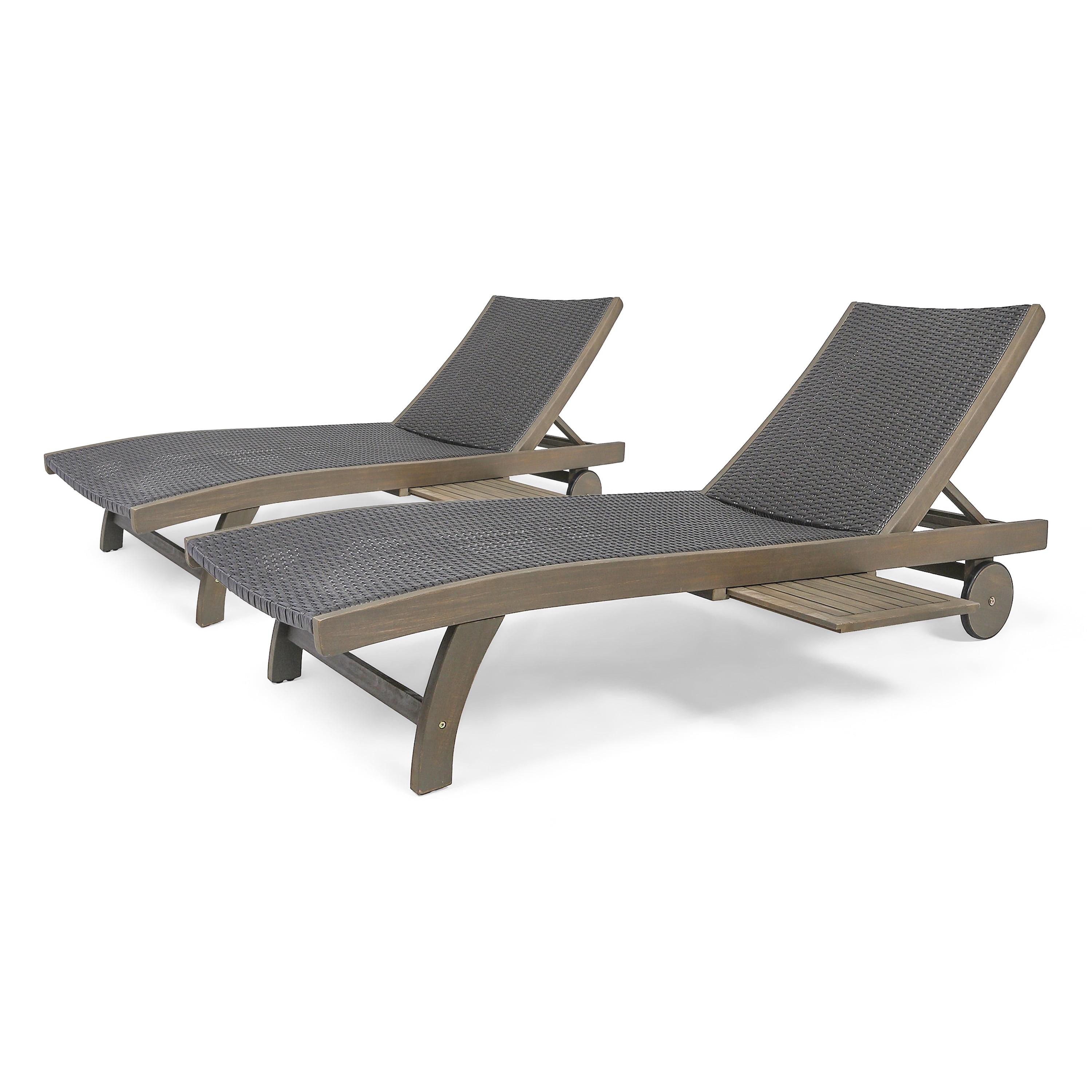 Banzai 2pk Wicker/Wood Chaise Lounge with Pull-Out Tray - Gray - Christopher Knight Home