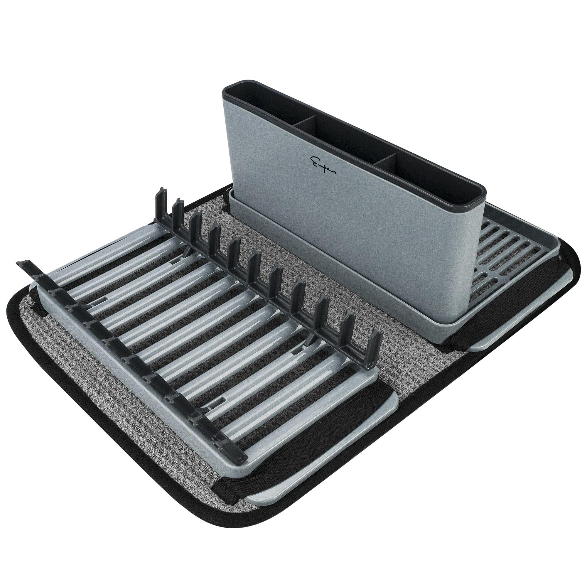 Gray Plastic Adjustable Dish Rack with Sponge Drying Mat