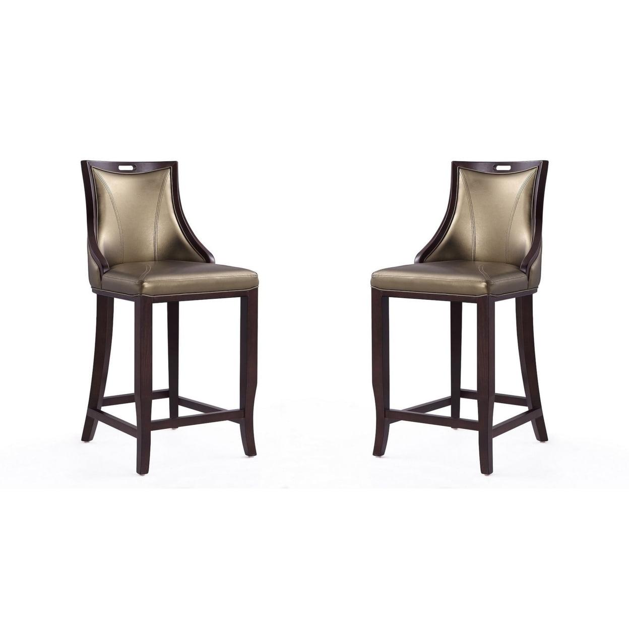 Elegant Hourglass Walnut and Bronze Barstools - Set of 2