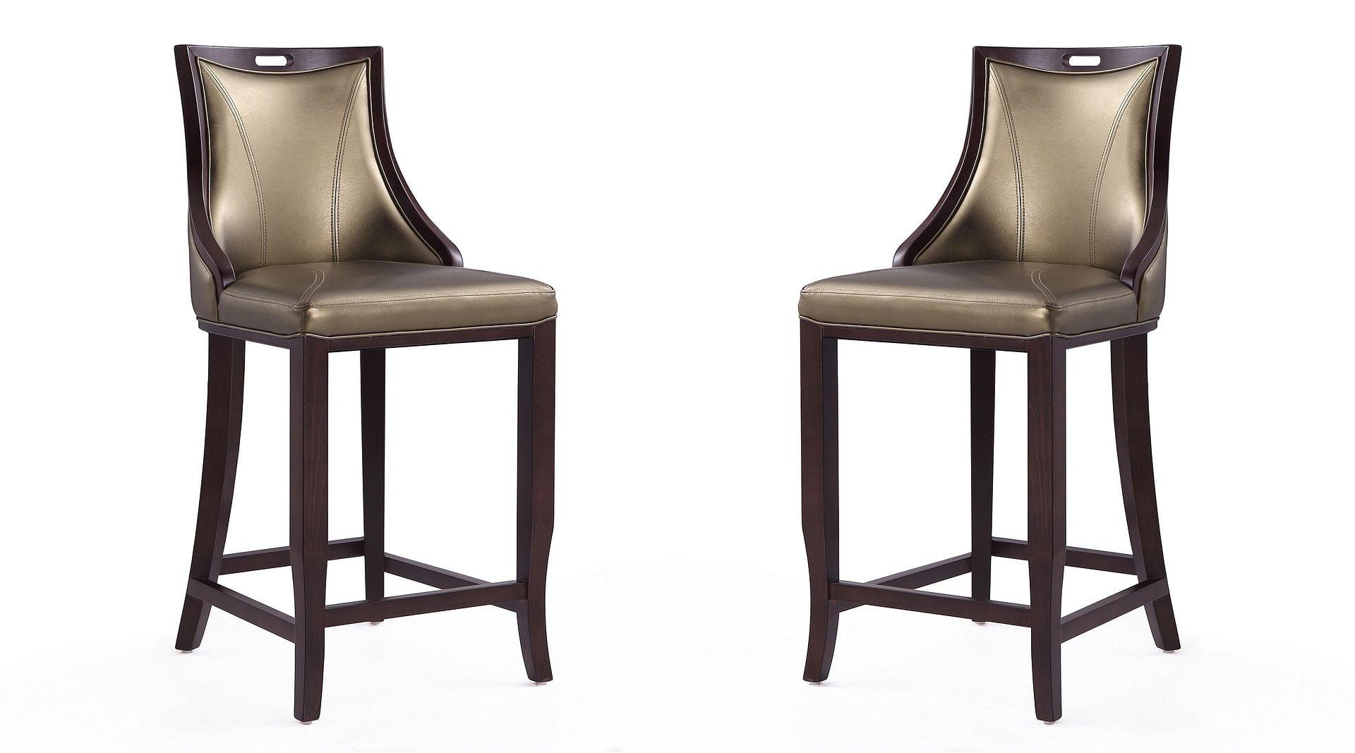 Set of 2 Emperor Upholstered Beech Wood Faux Leather Barstools Bronze - Manhattan Comfort: Semi-Gloss Finish, No Assembly Required