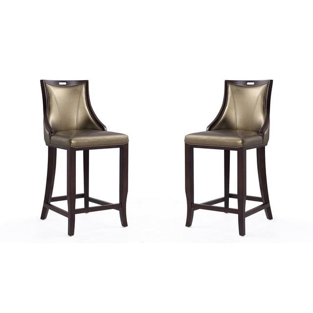 Set of 2 Emperor Upholstered Beech Wood Faux Leather Barstools Bronze - Manhattan Comfort: Semi-Gloss Finish, No Assembly Required