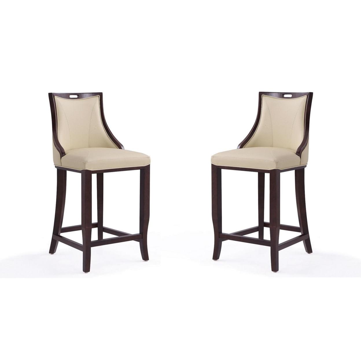 Set of 2 Emperor Upholstered Beech Wood Faux Leather Barstools - Manhattan Comfort