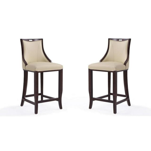 Manhattan Comfort Set of 2 Emperor Upholstered Beech Wood Faux Leather Barstools Cream: With Backs, Fixed Height 27"