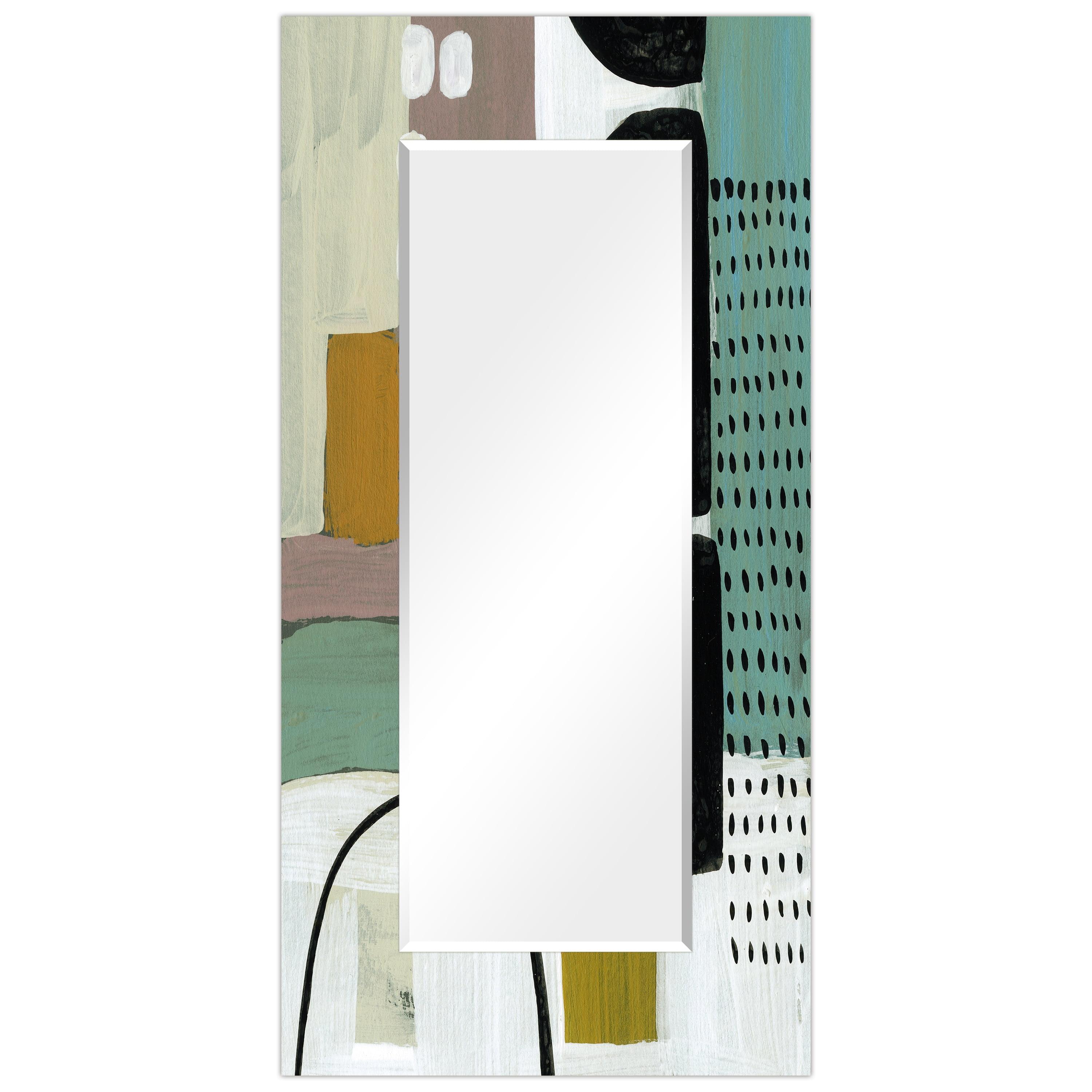 Abstract Blue and White Frameless Beveled Glass Wall Mirror 36" x 72"