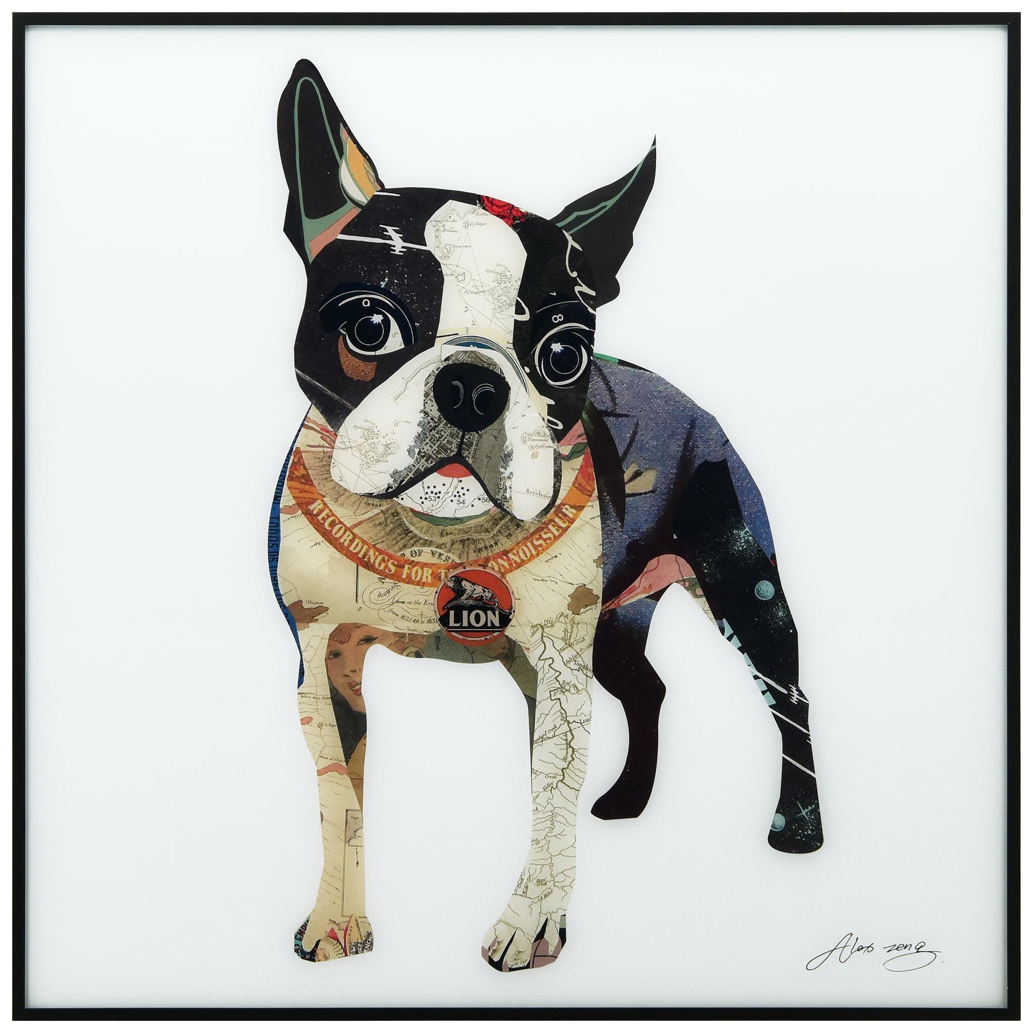 Boston Terrier Reverse Printed Glass Wall Art with Black Frame