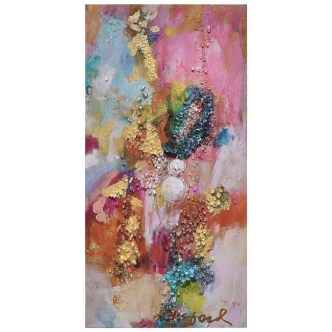 "Colorful Symphony II" Crystallus Epoxy Coated Wrapped Glossy Canvas Wall Art with Heavy Acrylic Crystal Shards Embellishments
