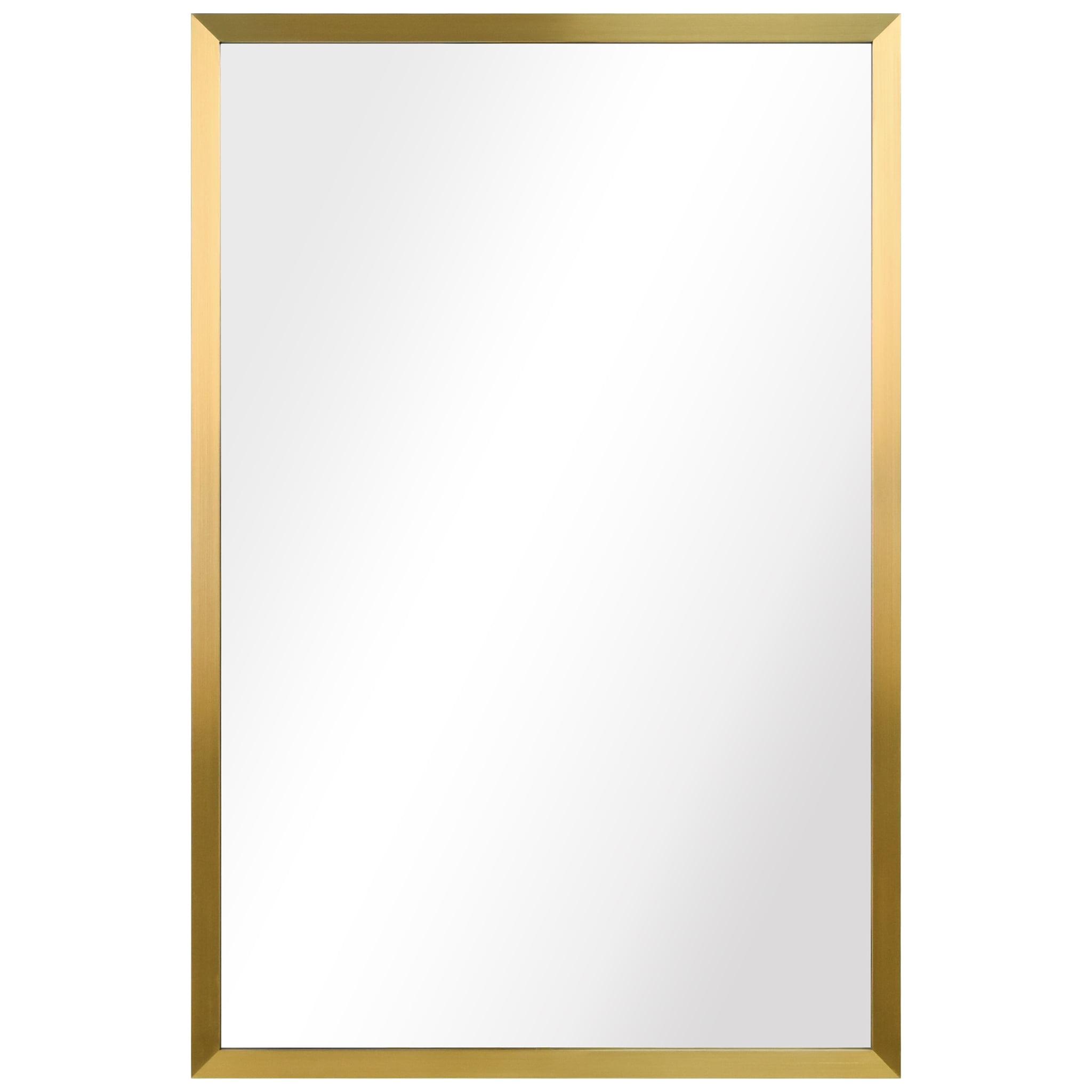 Empire Art Direct Contempo Brushed Gold Stainless Steel Frame Rectangle Wall Mirror, 24" x 36" x 1", Ready to Hang