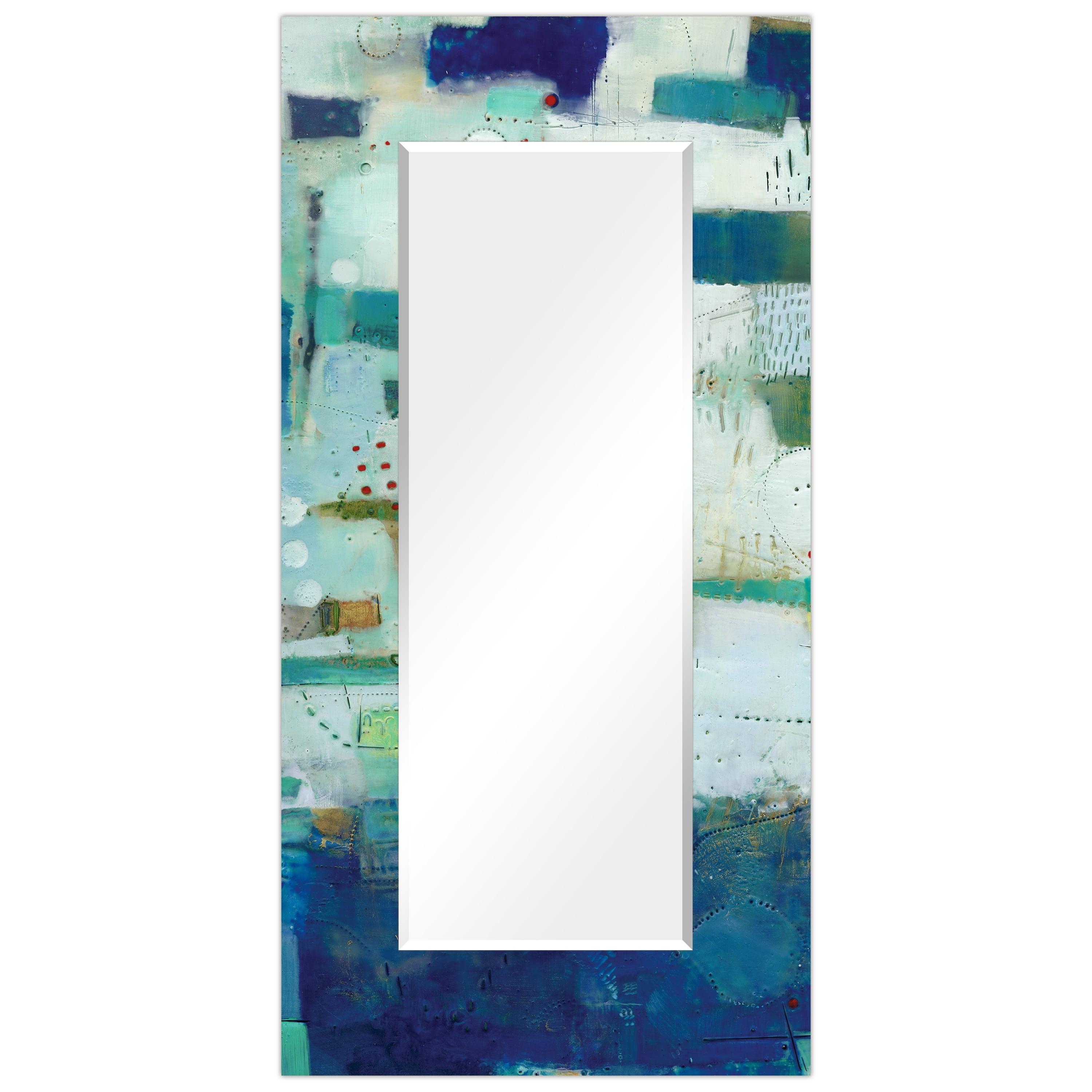 72" x 36" Beveled Frameless Rectangular Wall Mirror with Abstract Art