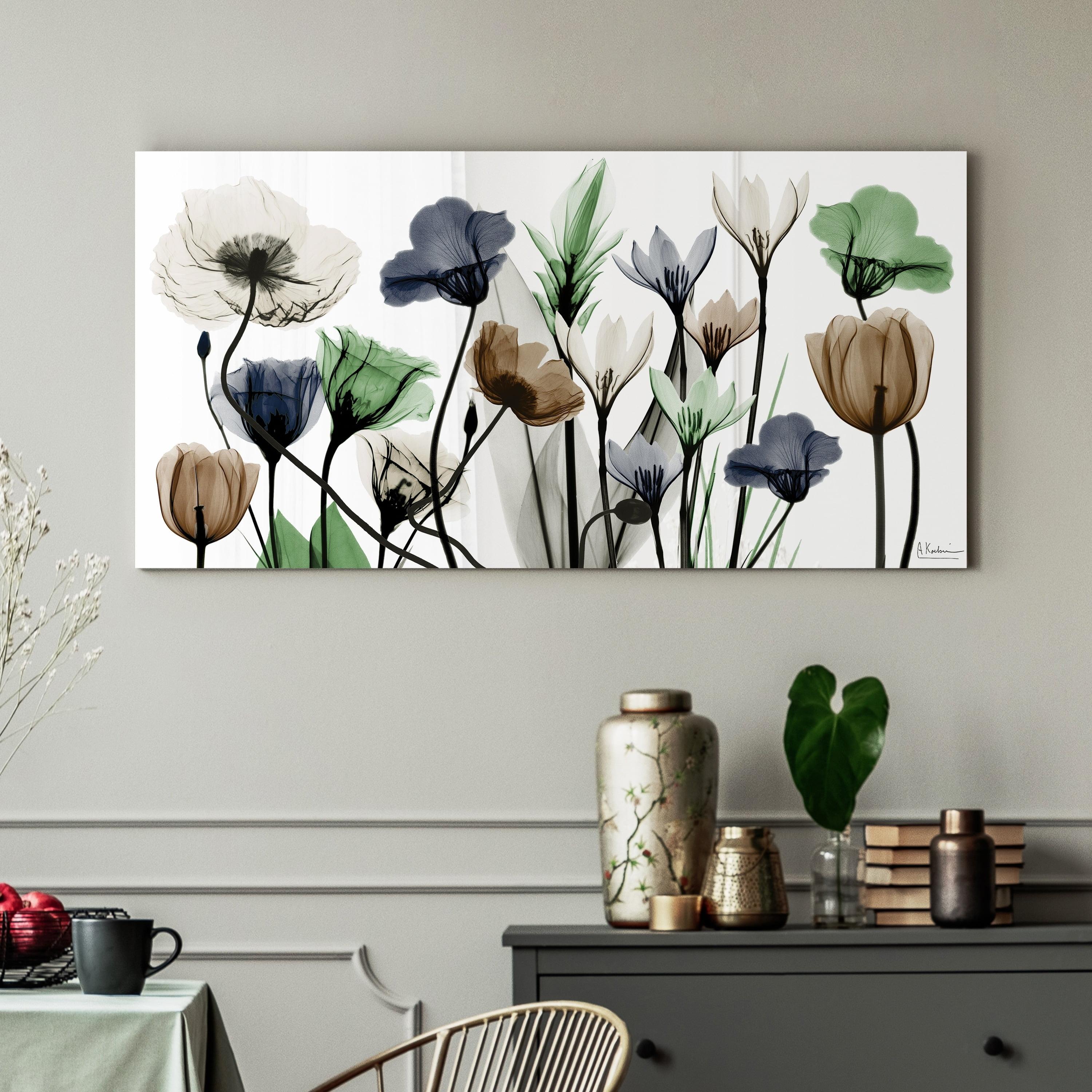 Floral Landscape Tempered Glass Wall Art for Nursery, 24" x 48"