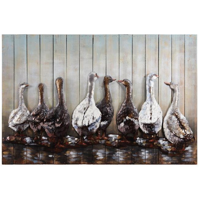 Empire Art Direct PMO-171102-3248 Ducks Handed Painted Iron Wall Sculpture on Wooden Wall Art