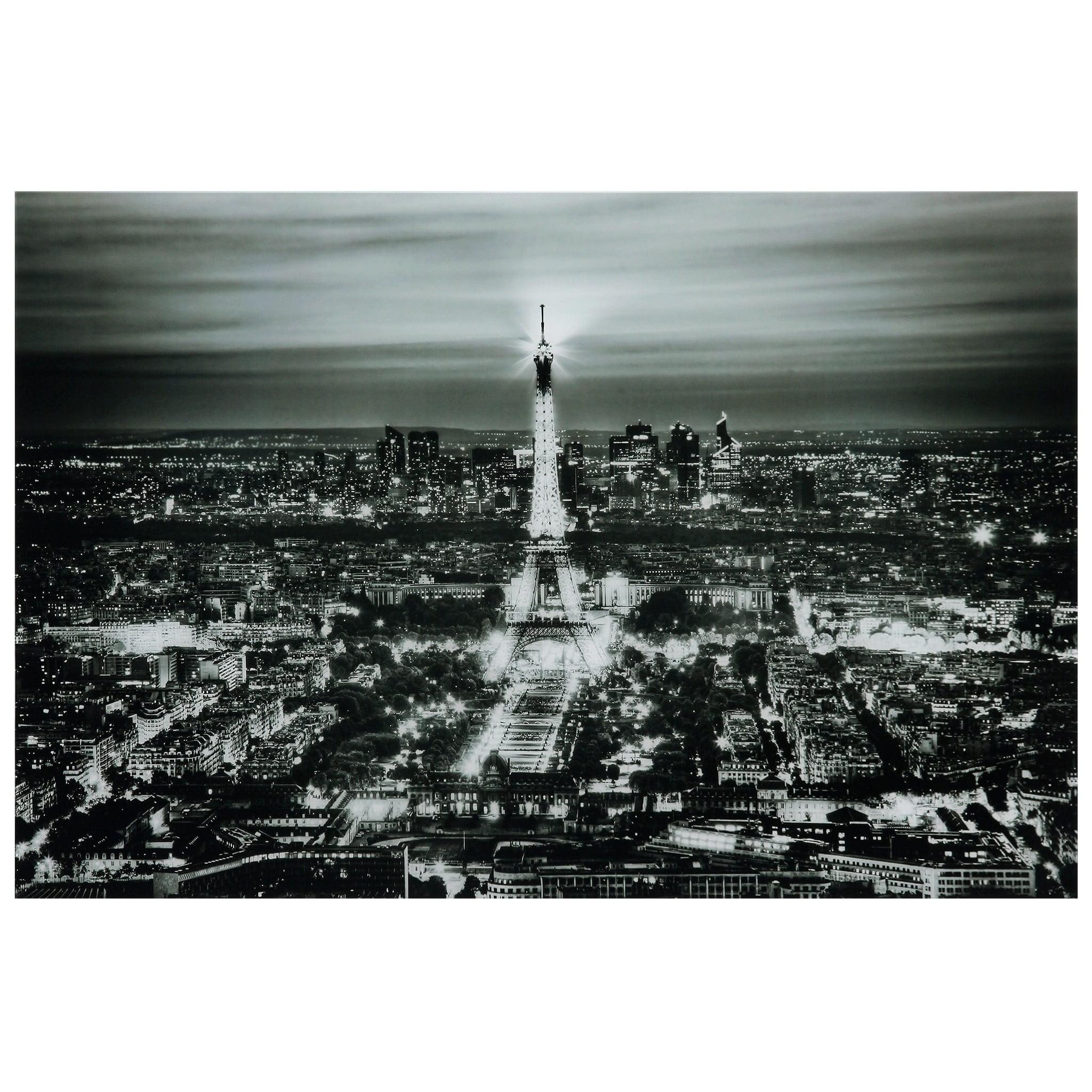 Paris Night Black and White Tempered Glass Wall Art