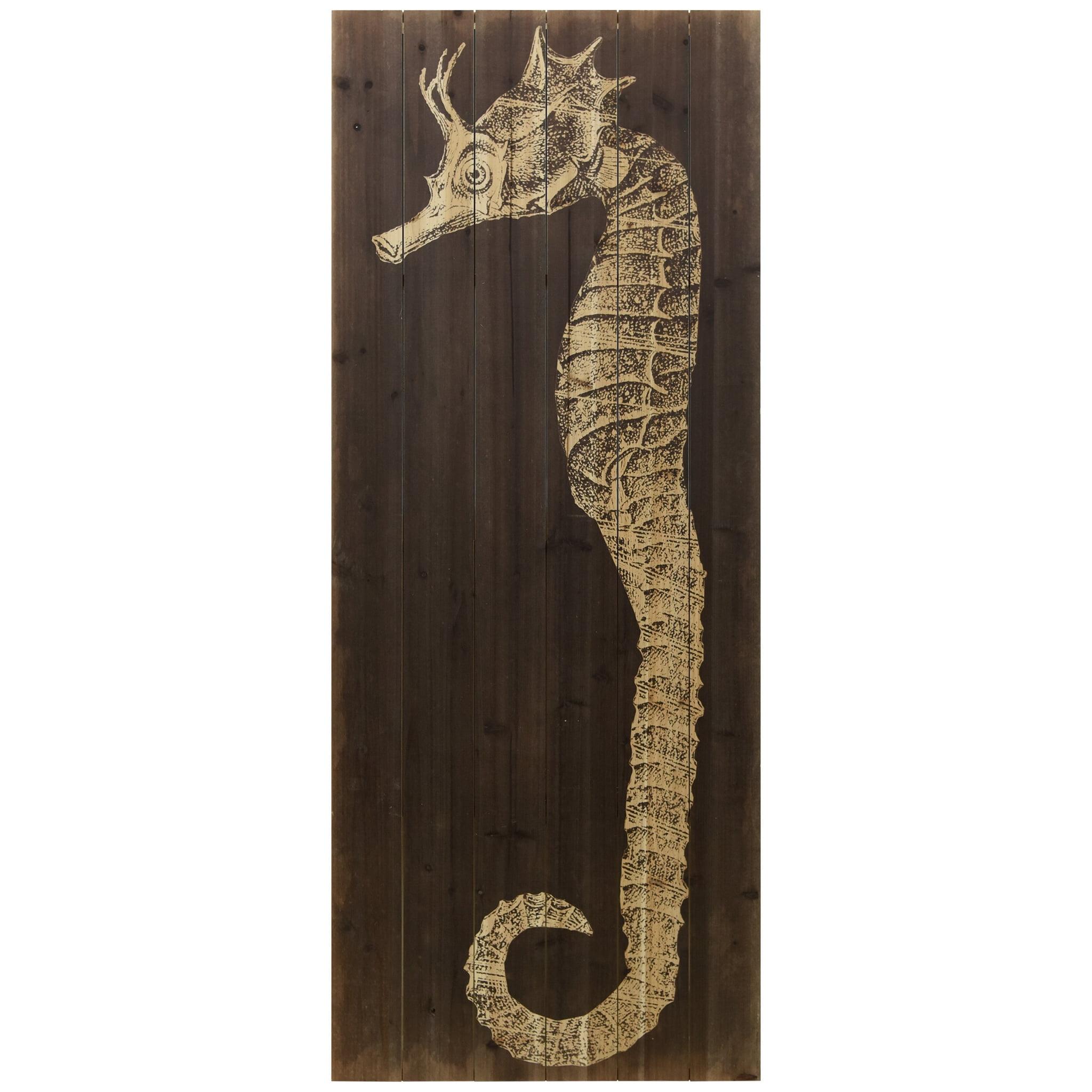 Seahorse B Natural Fir Wood Wall Art, 60" x 24"