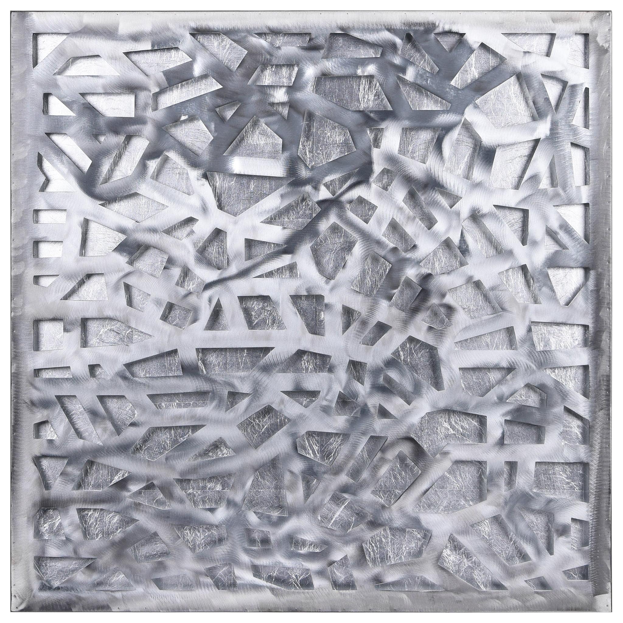 Empire Art Direct Silver Enigma Polished Steel Silver Leaf 3D Abstract Metal Wall Art, 32" x 32", Ready to Hang