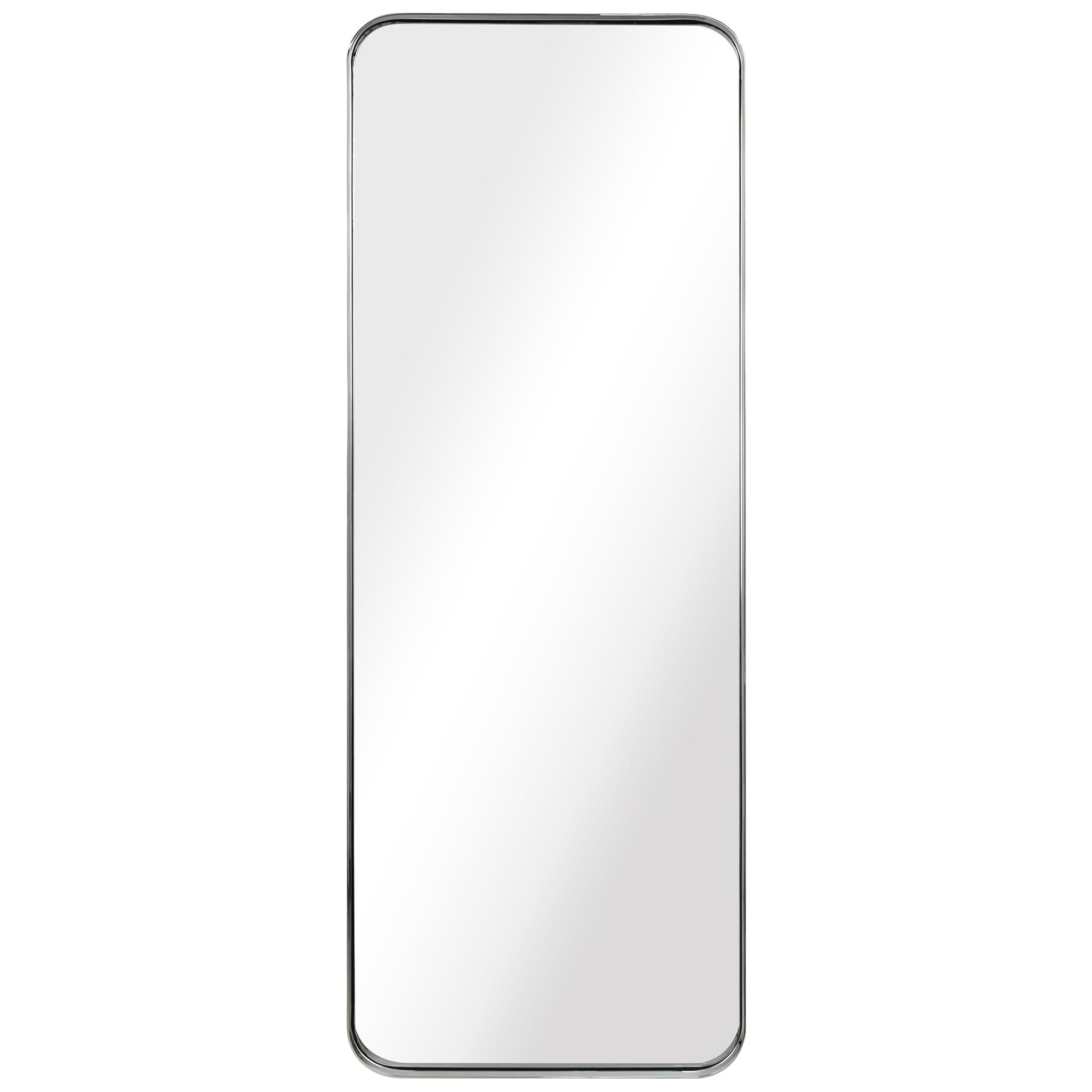 Sleek 48"x18" Polished Silver Stainless Steel Rectangular Wall Mirror