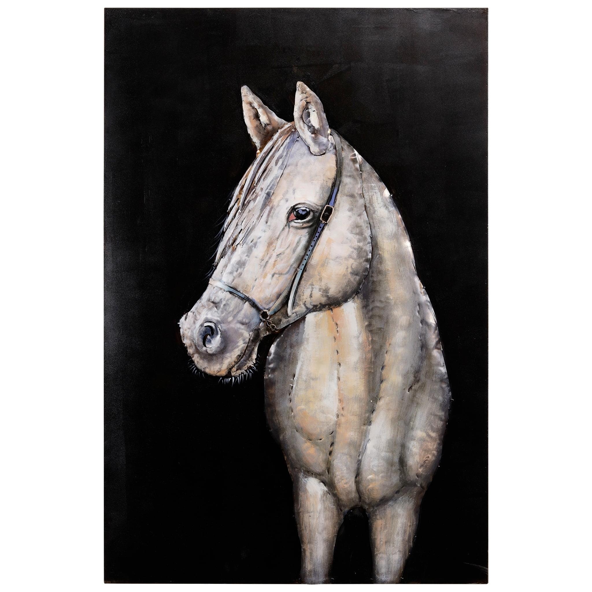 White Horse 3D Iron Hand Painted Wall Art