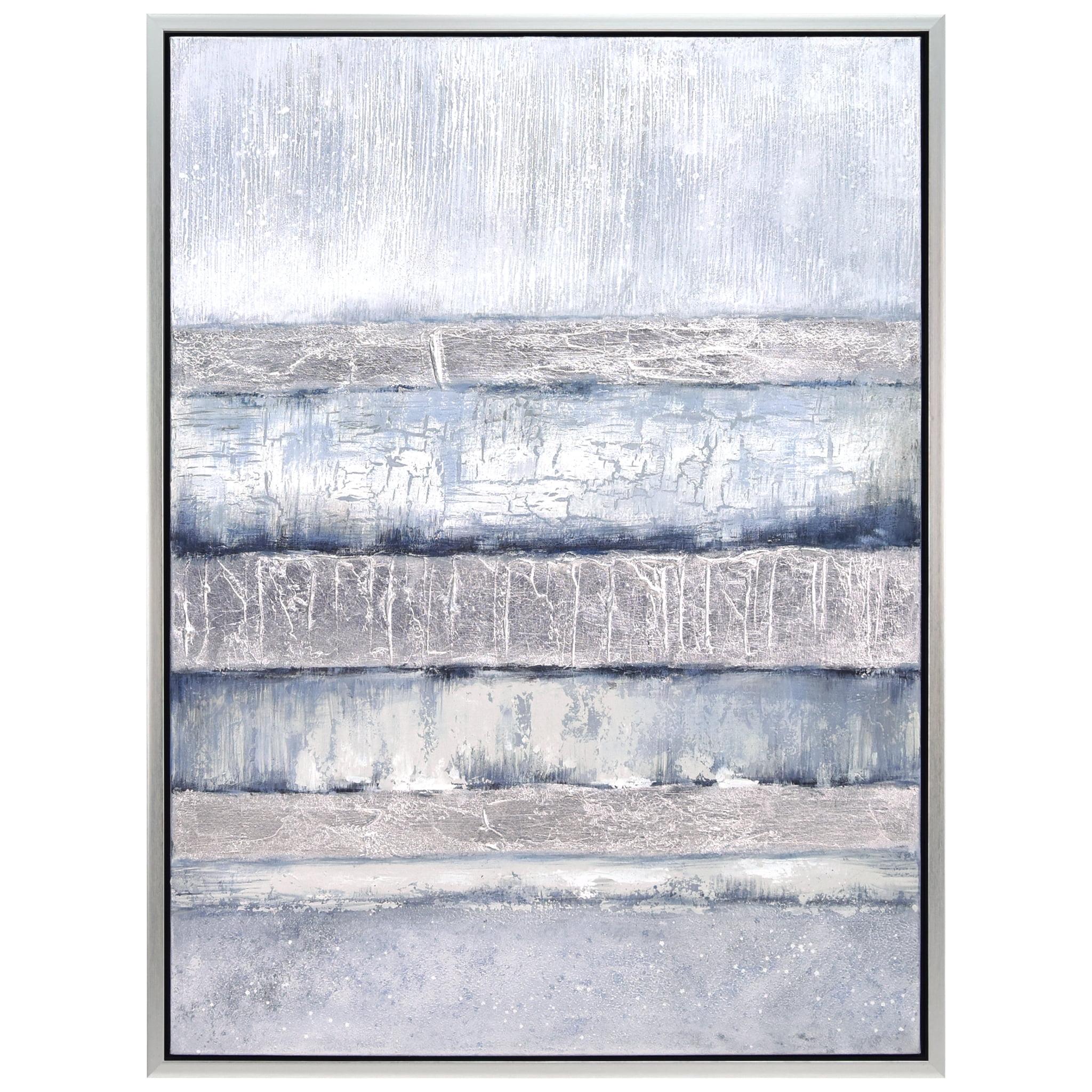 Winter Steps Blue and Grey Abstract Hand Painted Canvas with Champagne Frame