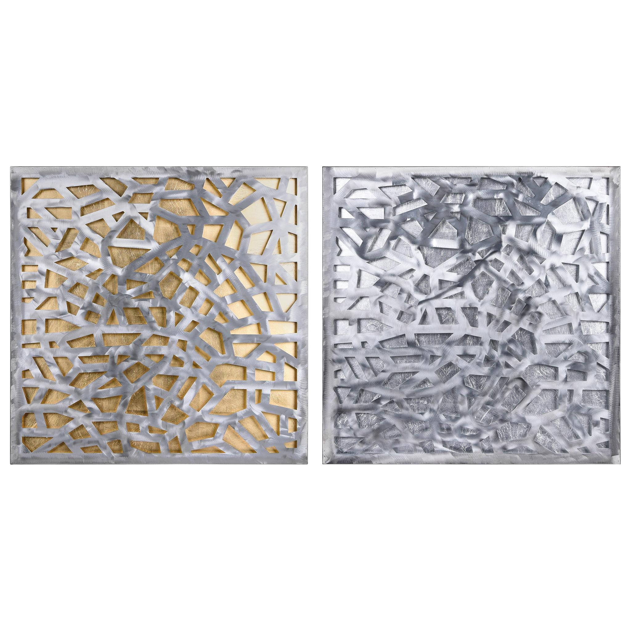 Empire Art Direct PSL-19309-3232 'Silver Enigma' Polished Steel Silver Leaf 3D Abstract Metal Wall Art