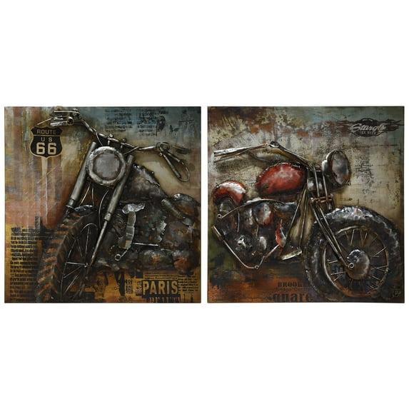 Empire Art Direct Motorcycle Mixed Media Iron Hand Painted Dimensional Wall Art Set of 2