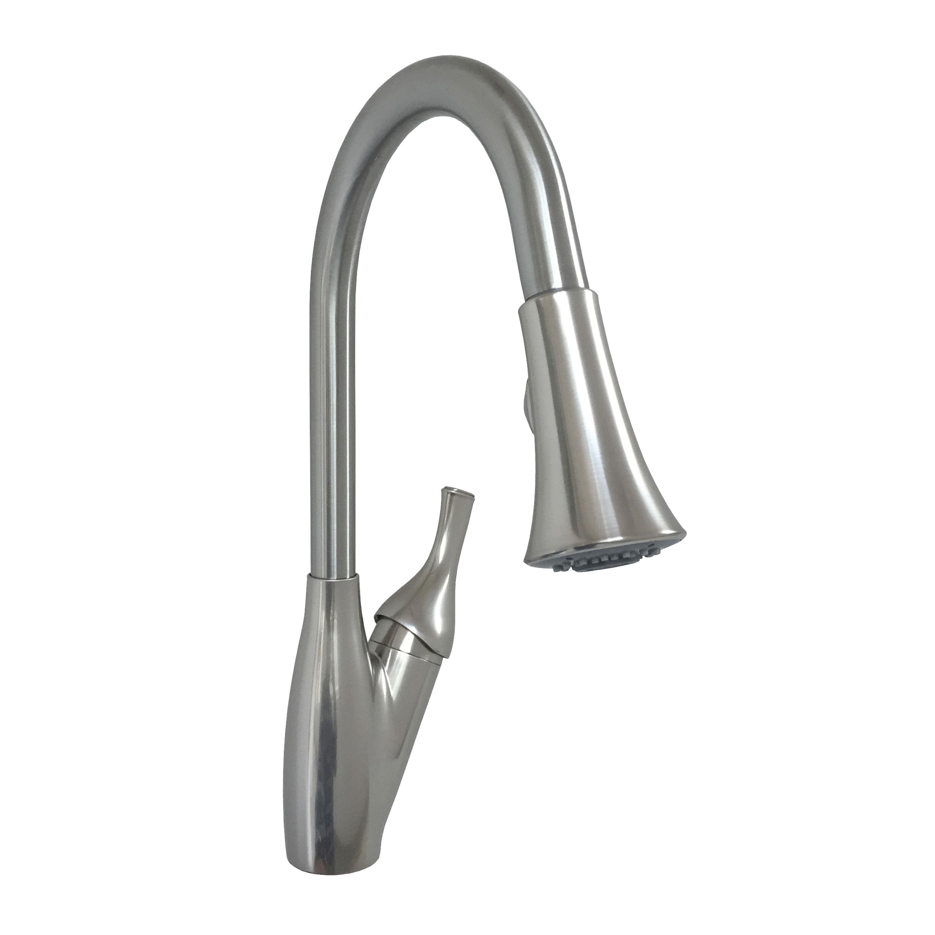 Brushed Nickel 8-Inch Brass Kitchen Faucet with Pull-Out Spray