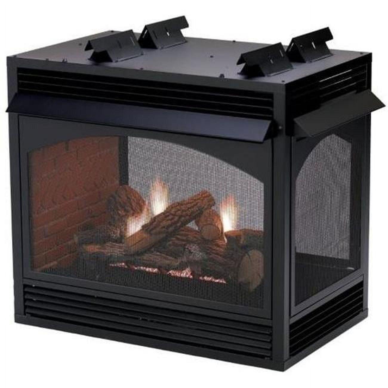 Matte Black Dual-View Gas Fireplace with Decorative Surround