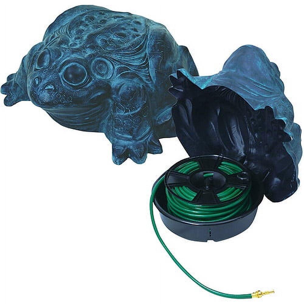 Patina Green Resin Frog Garden Hose Hider with Reel