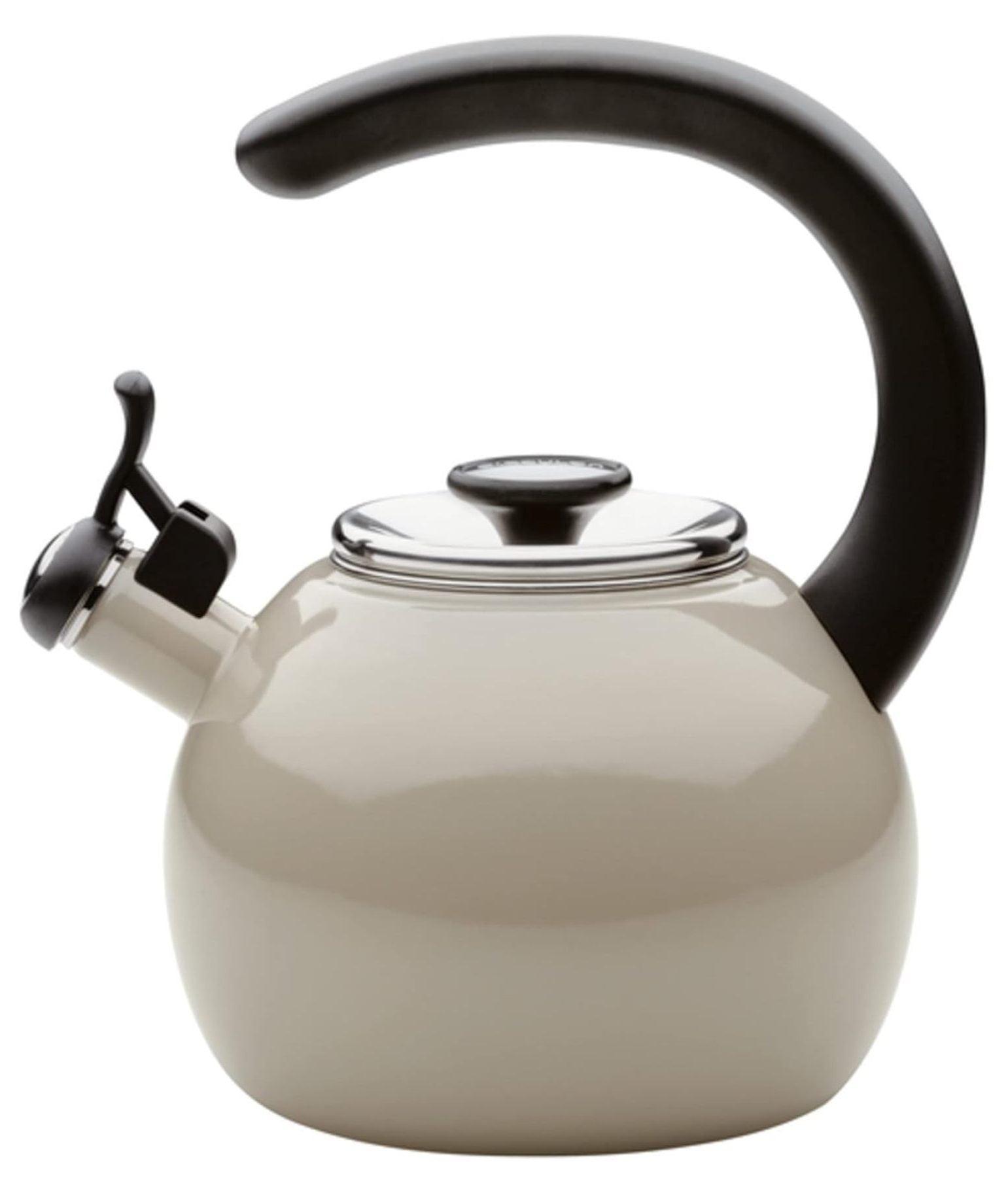 Enamel on Steel Whistling Teakettle/Teapot With -Up Spout, 2 Quart - Gray