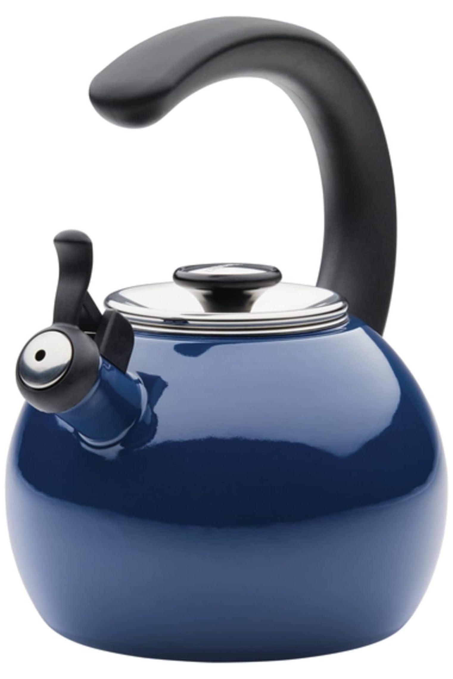 Navy Enamel Steel Whistling Teakettle with Flip-Up Spout, 2-Quart