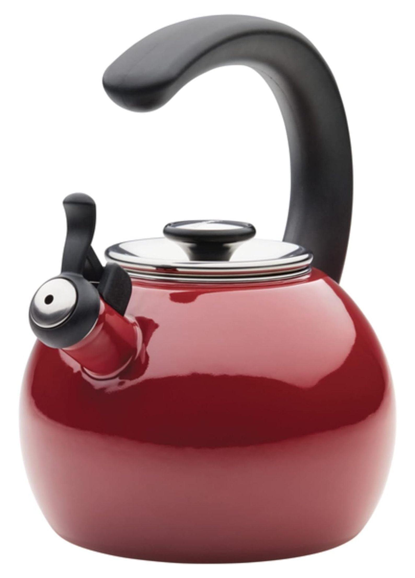 Enamel on Steel Whistling Teakettle/Teapot With -Up Spout, 2 Quart - Red