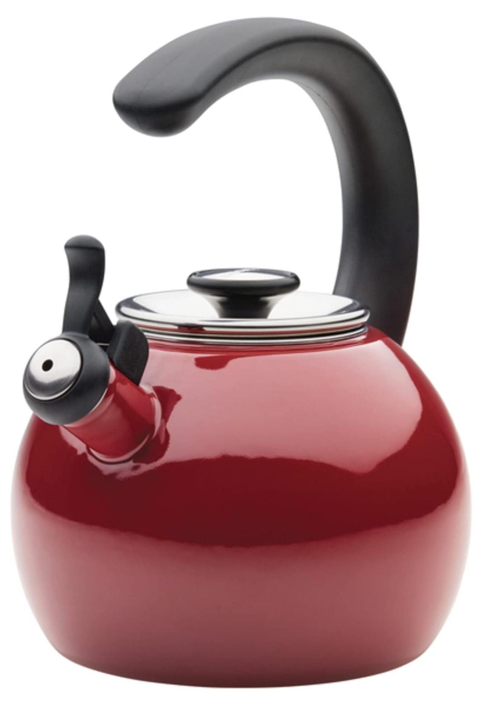 Enamel on Steel Whistling Teakettle/Teapot With -Up Spout, 2 Quart - Red