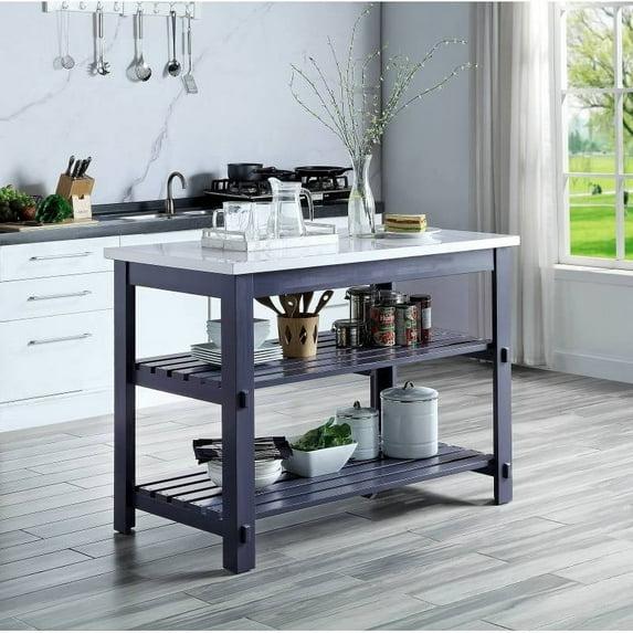 Latitude Run® Marble Top & Gray Finish Kitchen Island