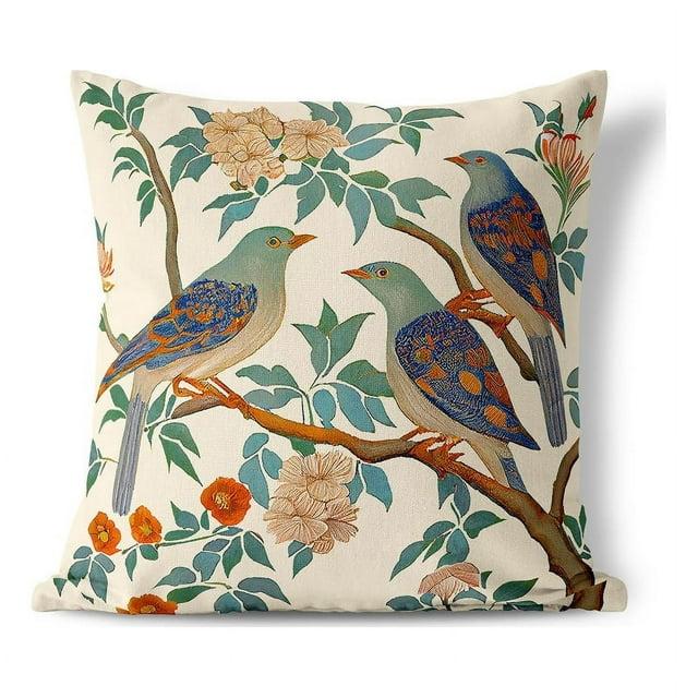 Enchanted Feathers Throw Pillow in Beige 16 x 16