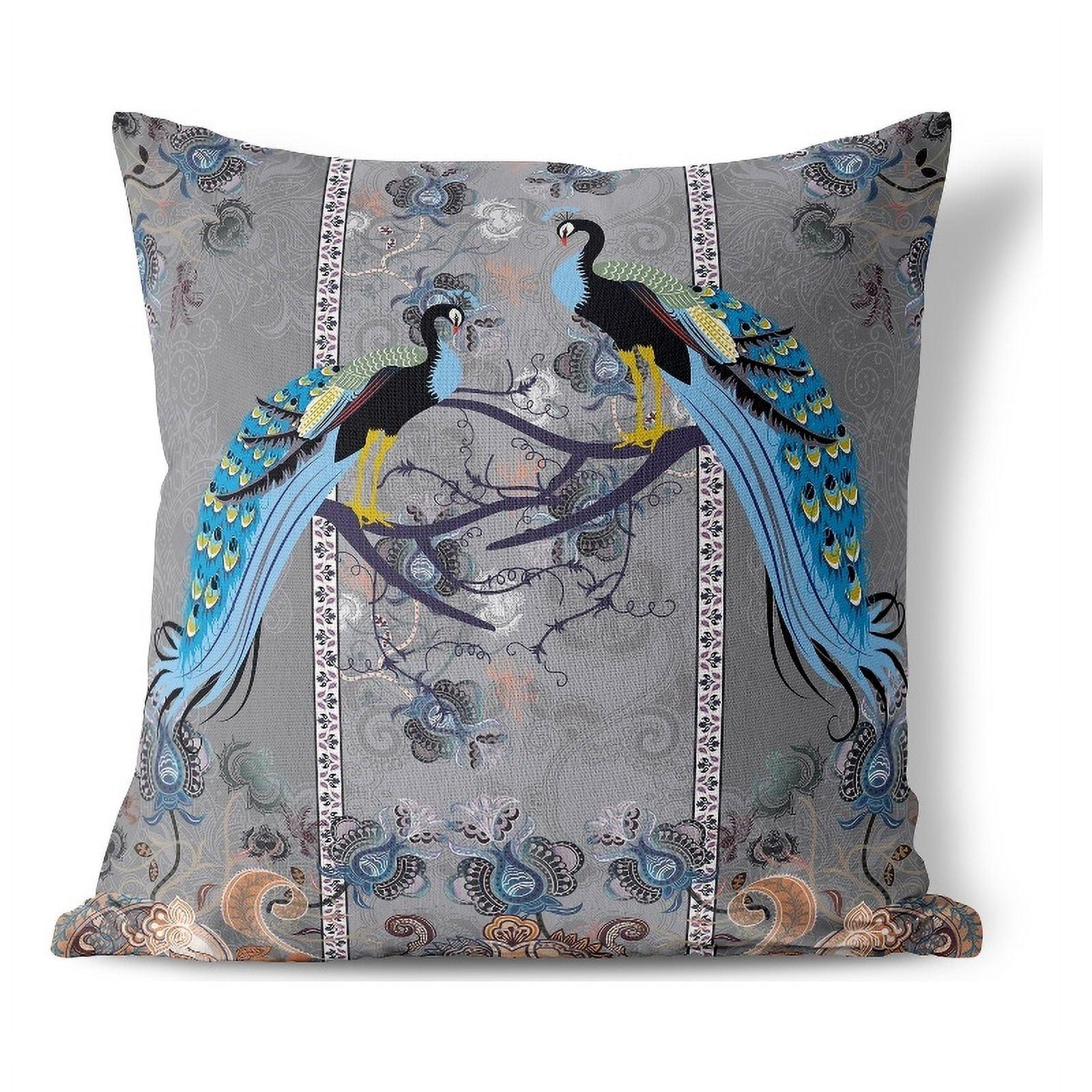 Enchanted Peacock Floral Indoor/Outdoor Throw Pillow