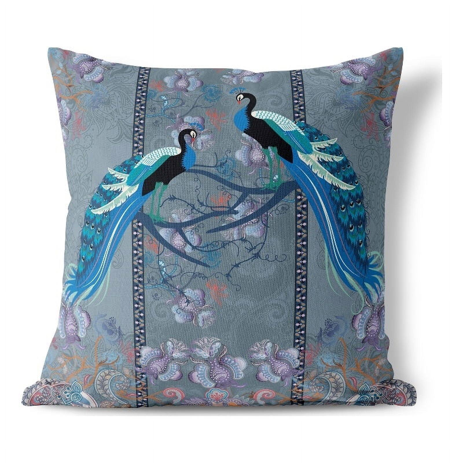 Enchanted Peacock Blue Faux Suede 16" Square Throw Pillow