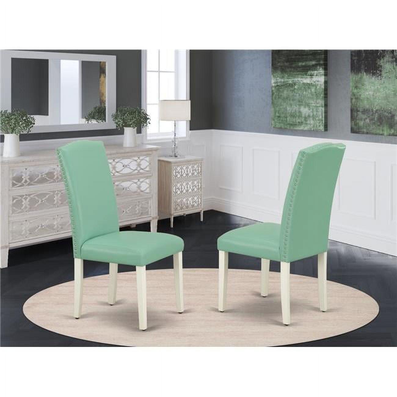 Linen White and Pond Blue Leather Parsons Dining Chair - Set of 2