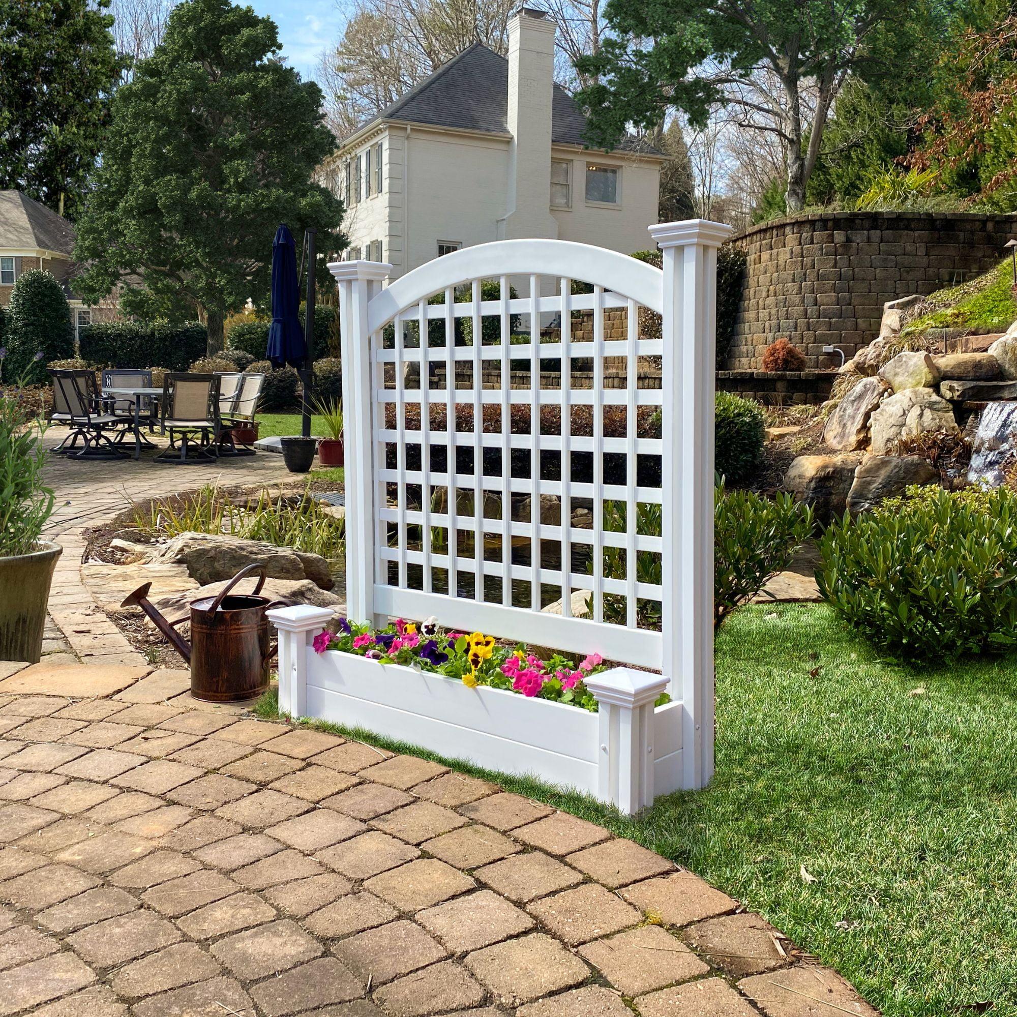 White Vinyl Freestanding Lattice Screen with Planter Box