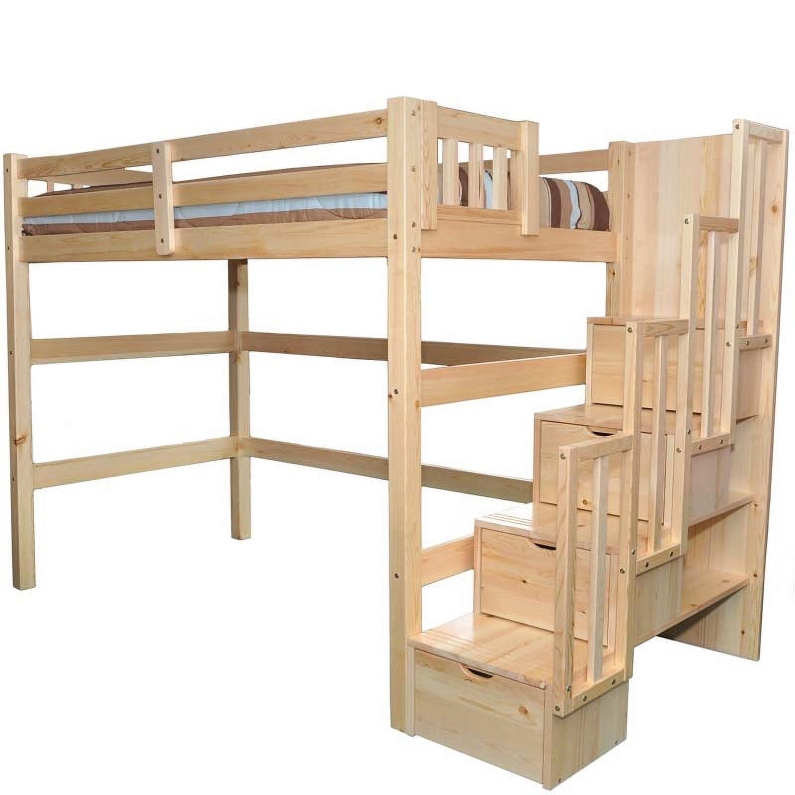 Natural Pine Twin Loft Bunk Bed with Storage Drawers