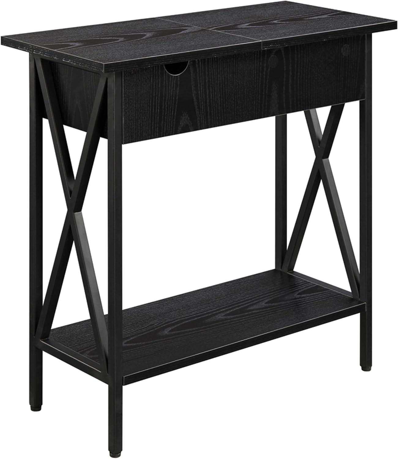 Tucson Black Wood and Metal Flip-Top End Table with Charging Station