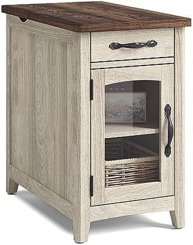 End Table with Charging Station   for Bedroom with Drawer and Detachable Holder    with Glass Door  Extra  & Display Space  Small Nightstand for Living Room