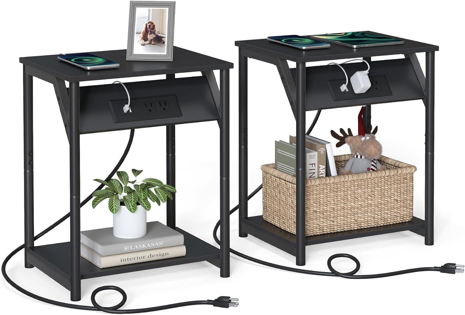 End Table With Charging Station, Set Of 2