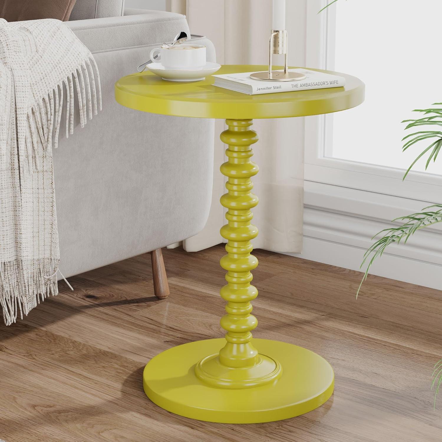 Acton Round Yellow Wooden Pedestal End Table