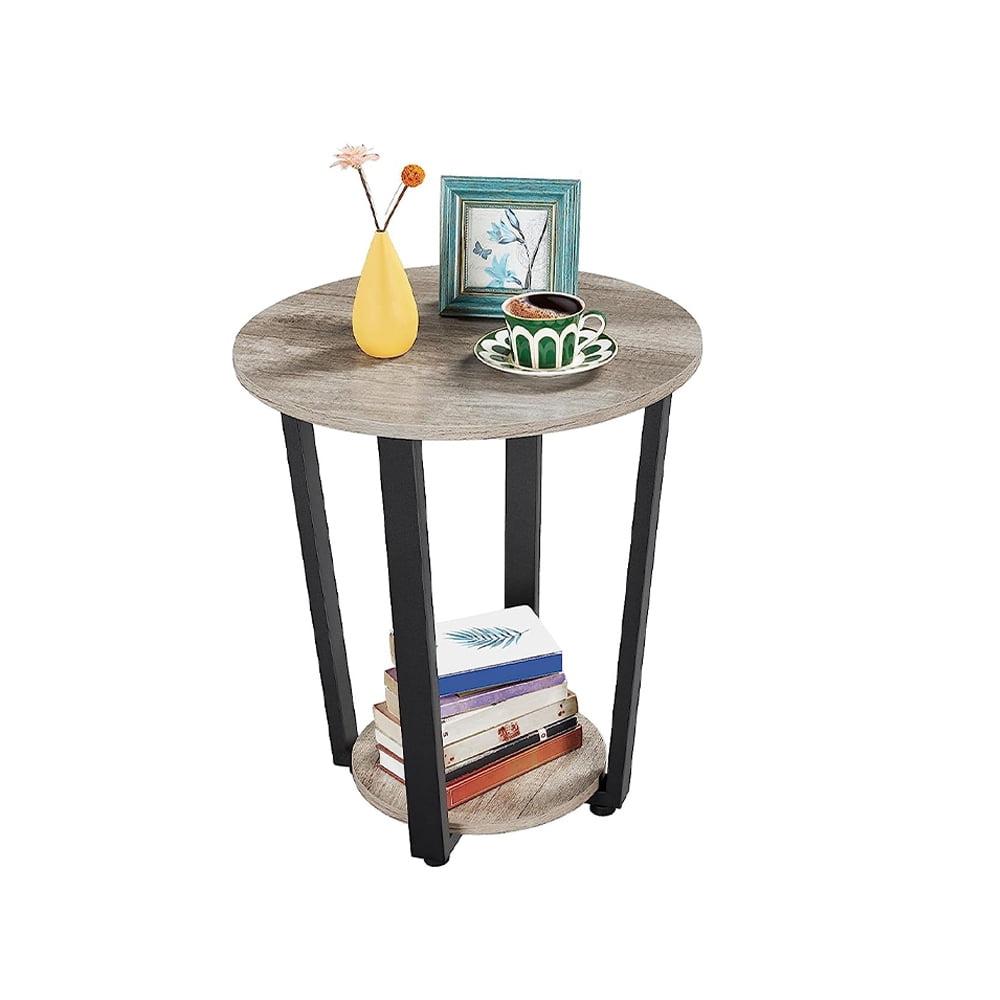 End Table, Nightstand Coffee Table with Open Shelves, Side Table Accent Table with Wooden Frame for Office, Home, Set of 2, Gray