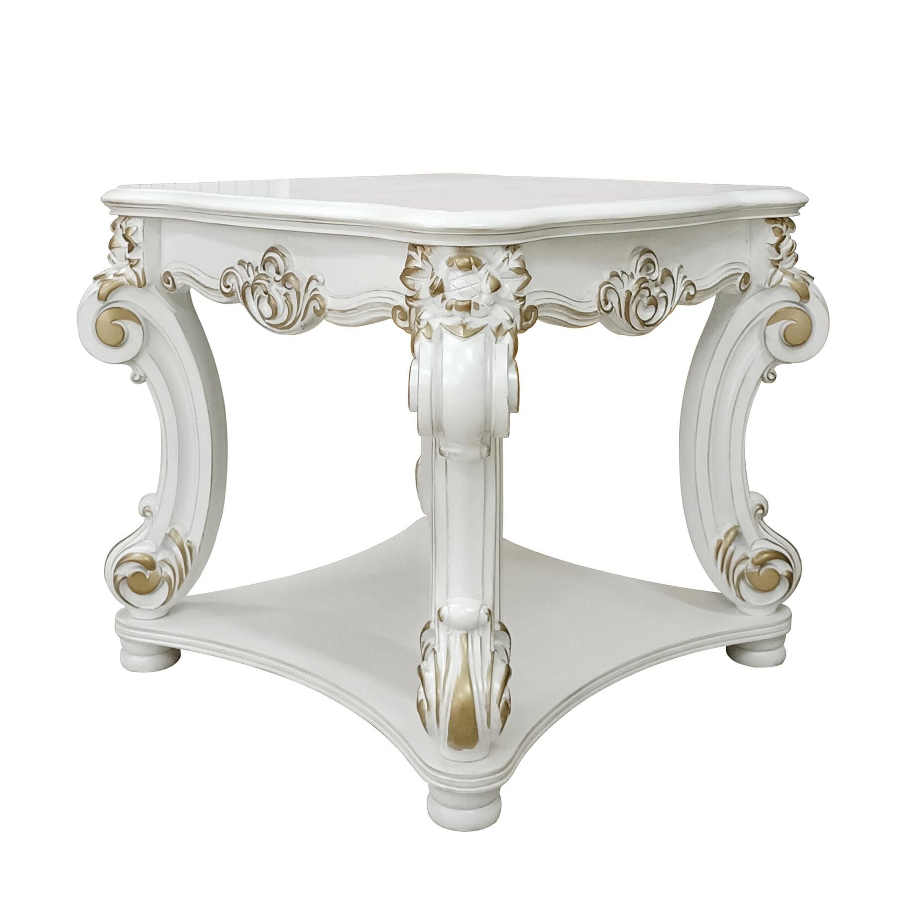 Antique Pearl Square End Table with Scrolled Legs