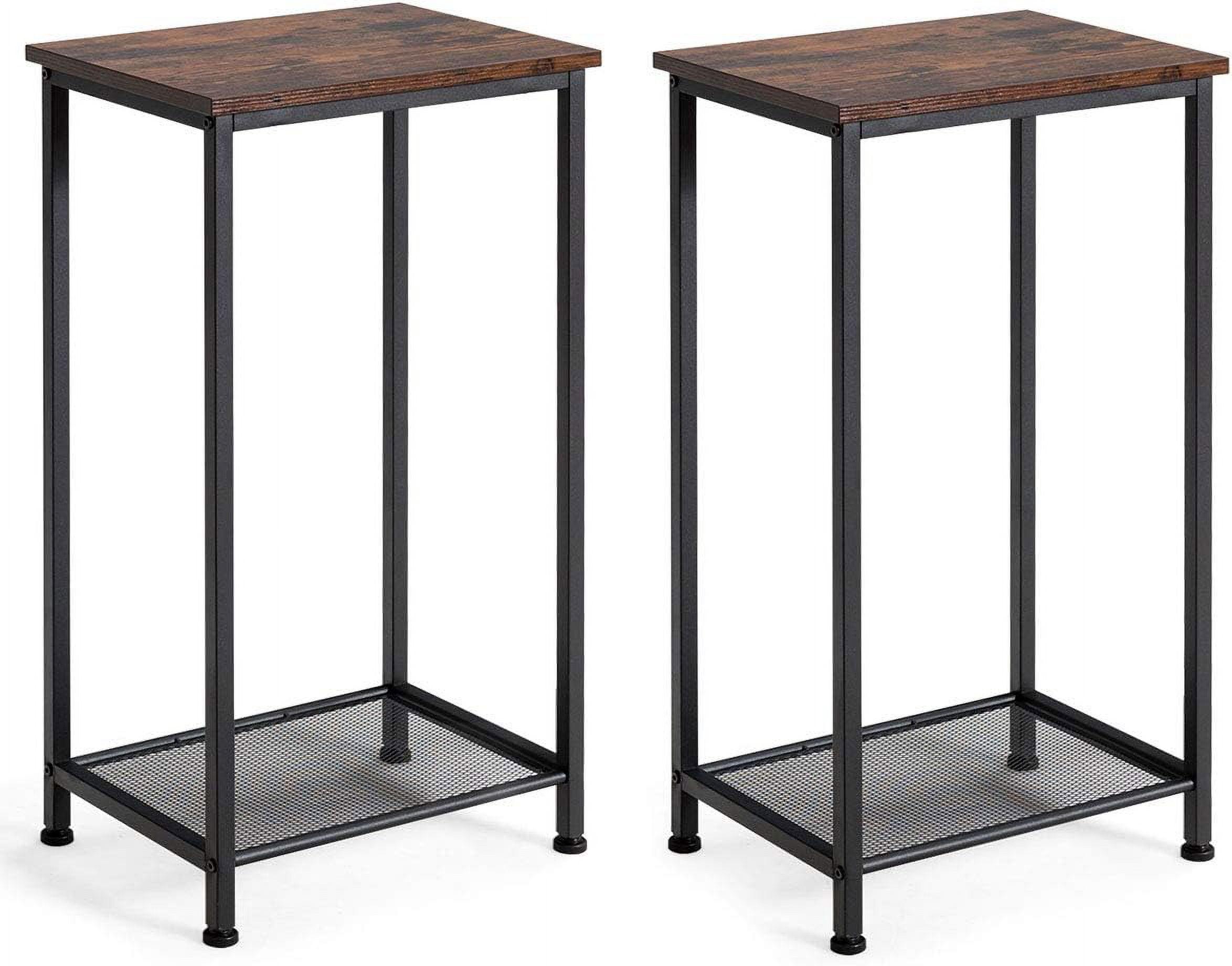 Rustic Brown 2-Tier Industrial Wood and Metal End Table