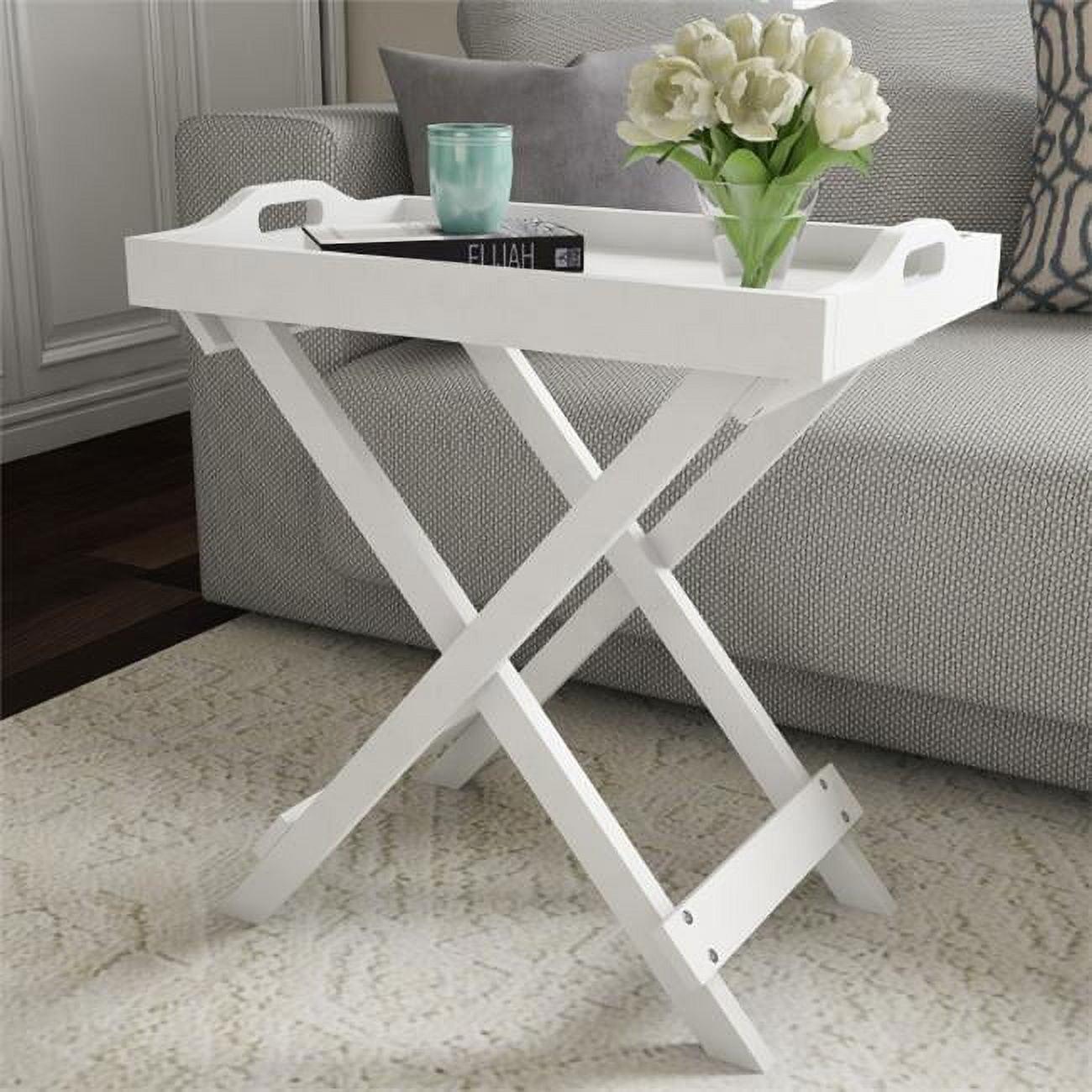 Elegant White Folding End Table with Removable Tray