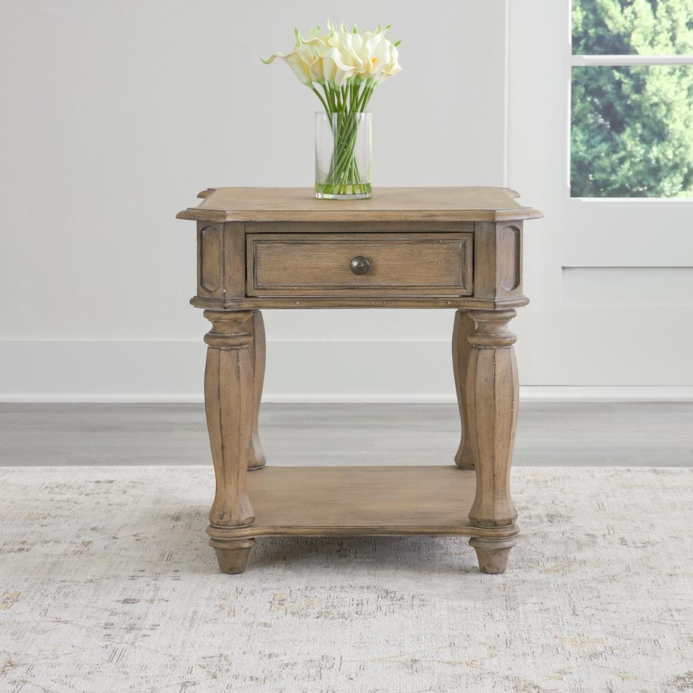 End Table With Drawer in Weathered Bisque