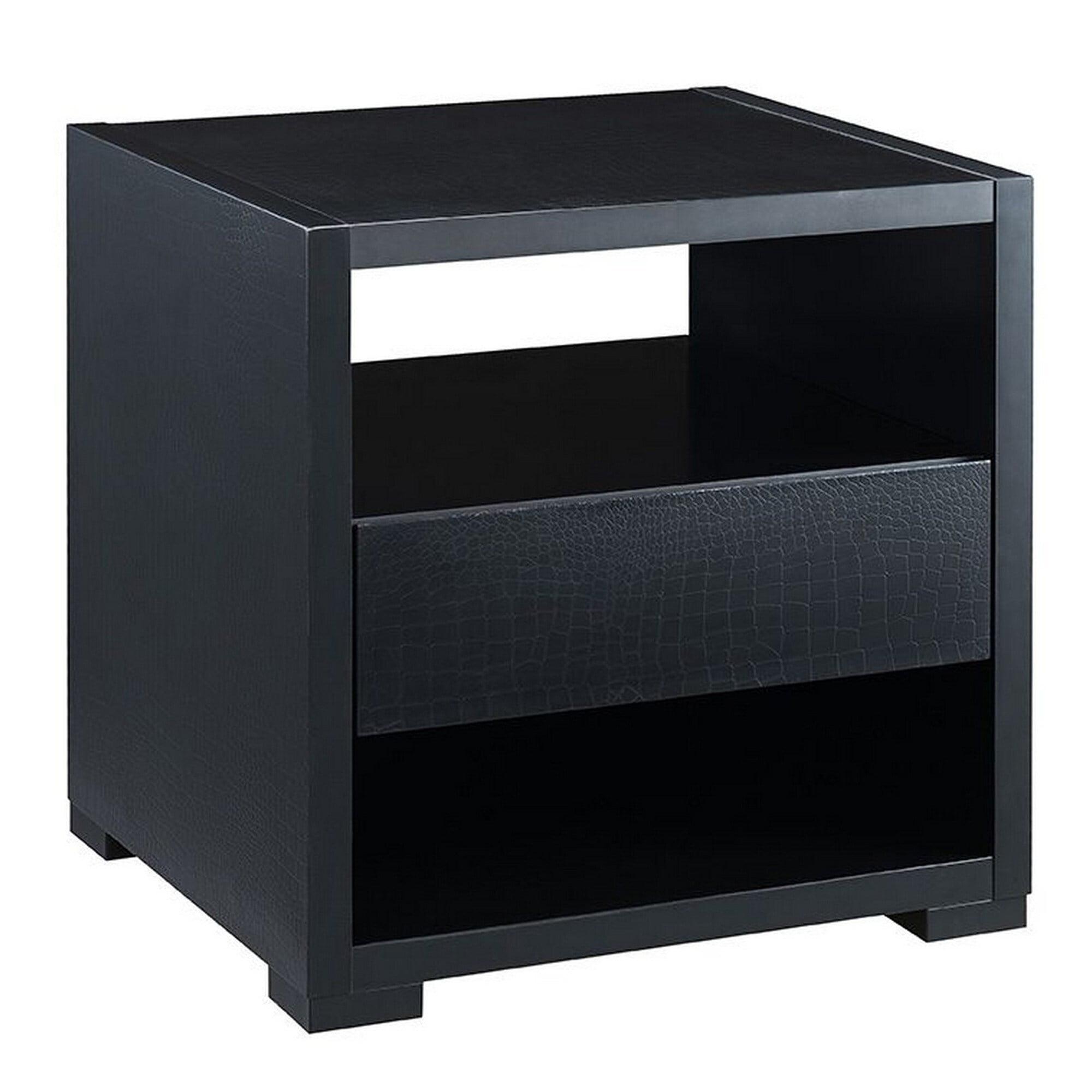 Black Rectangular Wood and Metal End Table with Storage