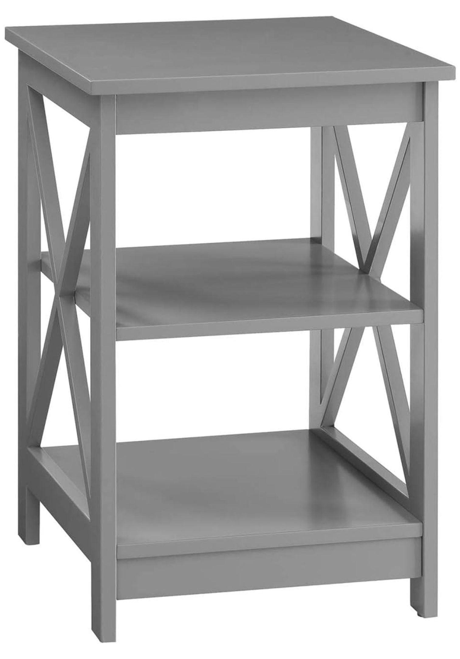 Costway 3-Tier Nightstand End Table X Design Storage Display Shelf Living Room Grey